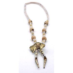 Bison Bolo Tie Bead Necklace Native American Western Ranch Charm Tips Vintage